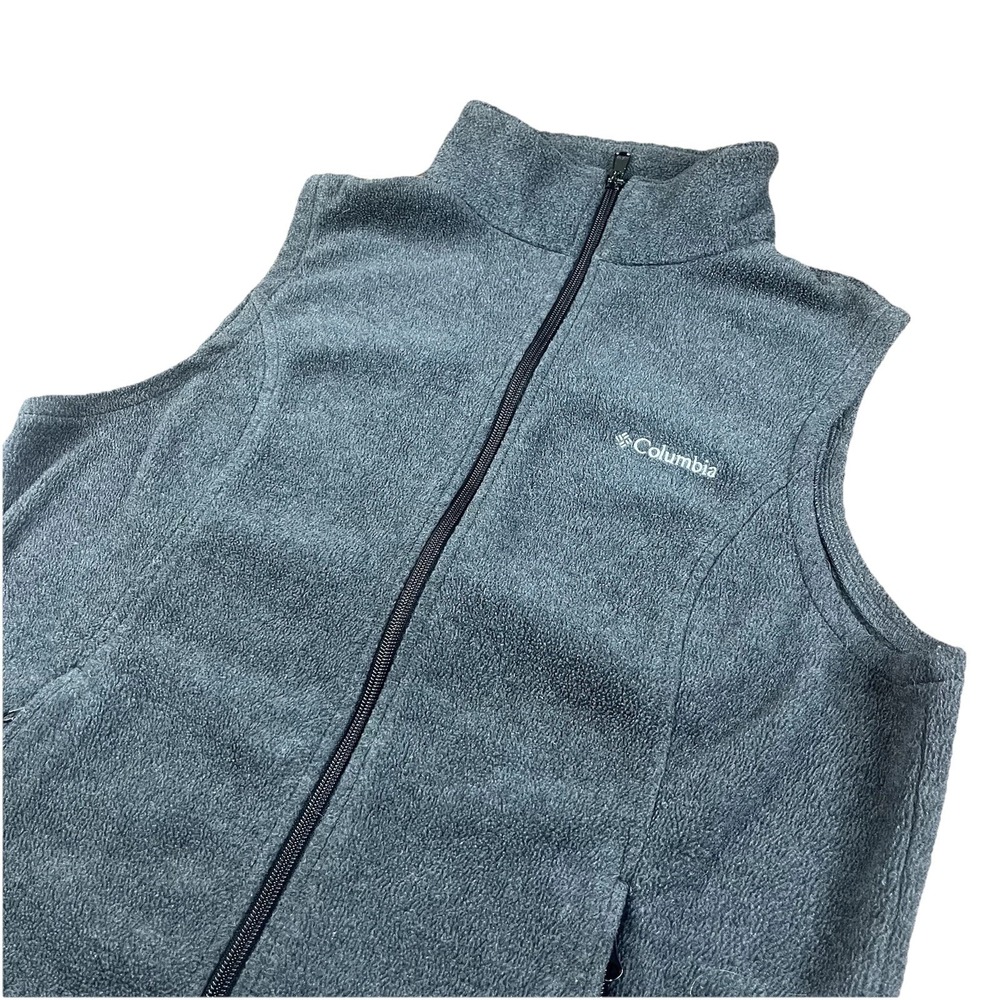 Columbia Gray Full Zip Vest Logo Zipper Pockets Stand-Up Collar Men's Medium